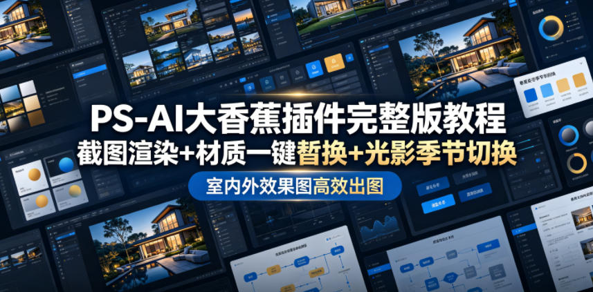 PS-AI大香蕉插件完整版教程，截图渲染+材质一键替换+光影季节切换，室内外效果图高效出图高阶课程-985网创