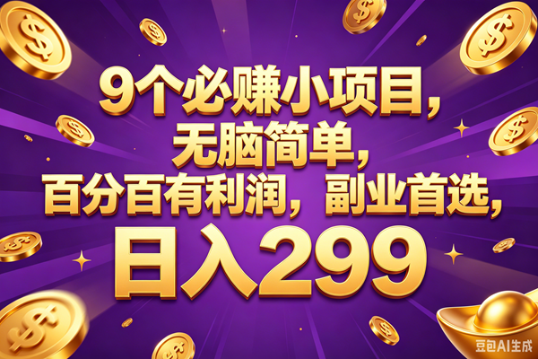 （18736期）9个必赚的小项目，百分百赚元子，无脑简单，副业首选，日入299+-985网创