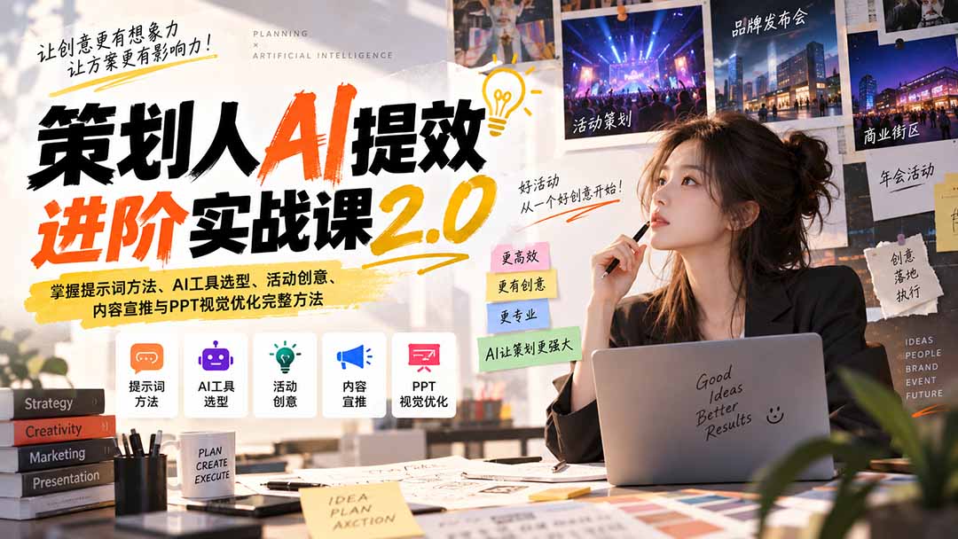 策划人AI提效进阶实战课2.0：掌握提示词方法、AI工具选型、活动创意、内容宣推与PPT视觉优化完整方法-985网创
