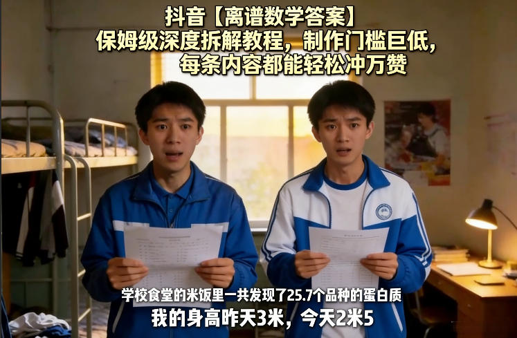 抖音【离谱数学答案】保姆级深度拆解教程，制作门槛巨低，每条内容都能轻松冲万赞，附详细步骤-985网创