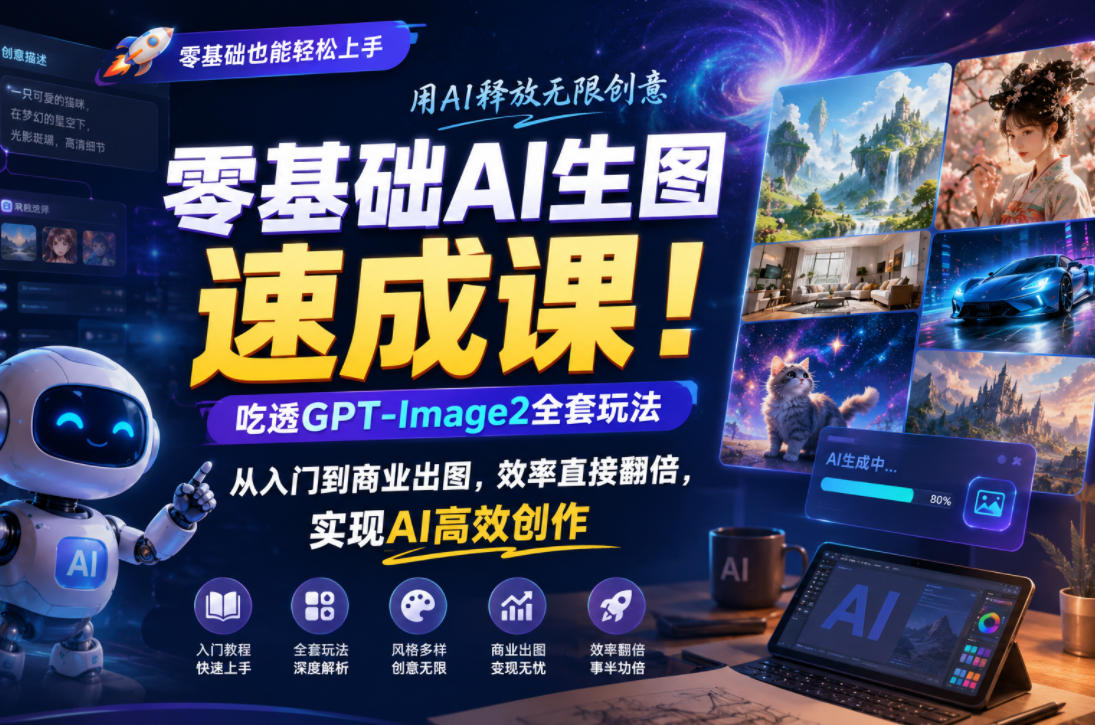 零基础AI生图速成课！吃透GPT-Image2全套玩法，从入门到商业出图，效率直接翻倍，实现AI高效创作-985网创