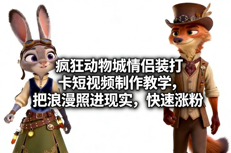 疯狂动物城情侣装打卡短视频制作教学，把浪漫照进现实，快速涨粉-985网创