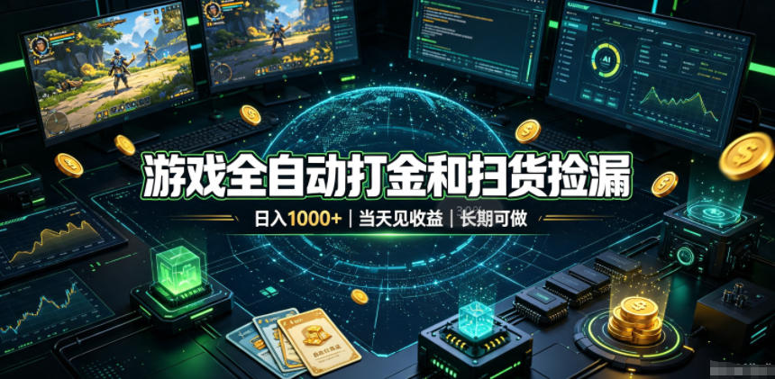 游戏全自动打金和扫货捡漏，日入1k+，当天见收益，长期可做！【揭秘】-985网创
