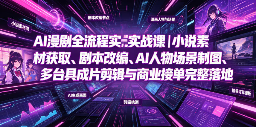 AI漫剧全流程实战课｜小说素材获取、剧本改编、AI人物场景制图、多工具成片剪辑、平台付费变现与商业接单完整落地-985网创