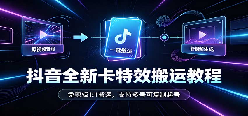 抖音全新卡特效搬运教程:免剪辑1:1搬运,支持多号可复制起号-985网创