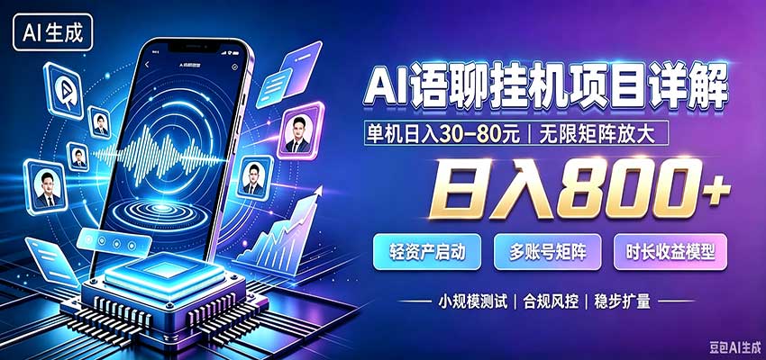 AI语聊挂机，日入800+，适用个人副业，工作室矩阵操作-985网创