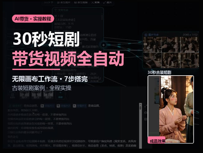 Seedance2.0做短剧带货视频，无限画布工作流·7步搭完古装短剧案例·全程实操-985网创