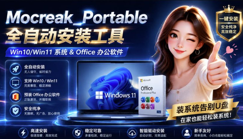 Mocreak全自动安装office和win10、win11系统，告别U盘装系统，使用安全可靠-985网创