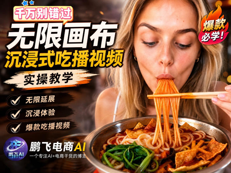 保姆级教程｜用AI无线画布做沉浸式吃播，3步直接出片，无线画布工作流，操作简单好上手-985网创