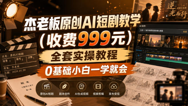 杰老板原创AI短剧教学(收费999元)，全套实操教程，0基础小白一学就会，非搬运技术-985网创