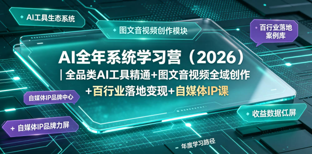 AI全年系统学习营（2026）｜全品类AI工具精通+图文音视频全域创作+百行业落地变现+自媒体IP打造年度进阶大课-985网创