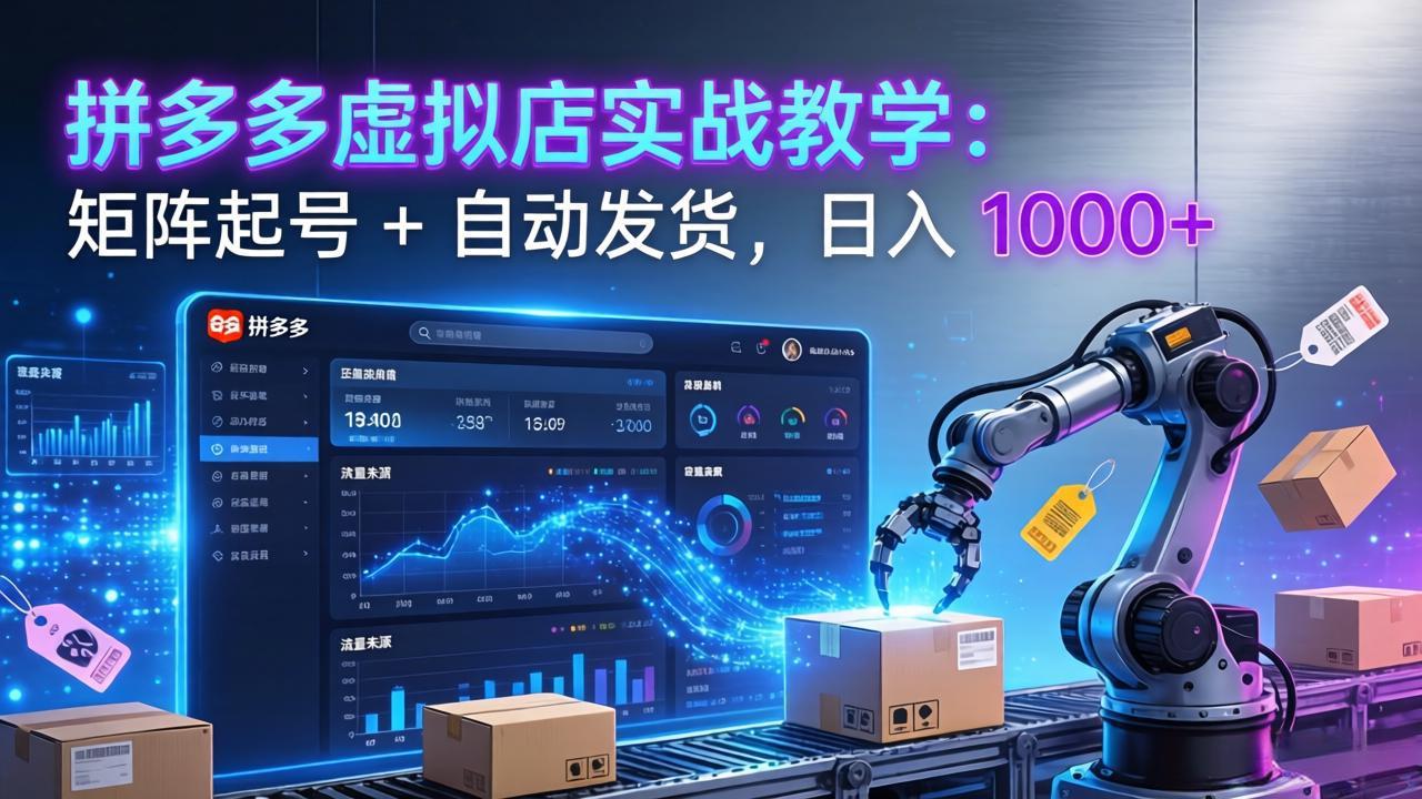 拼多多虚拟店实战教学：矩阵起号 + 自动发货，日入 1000+-985网创