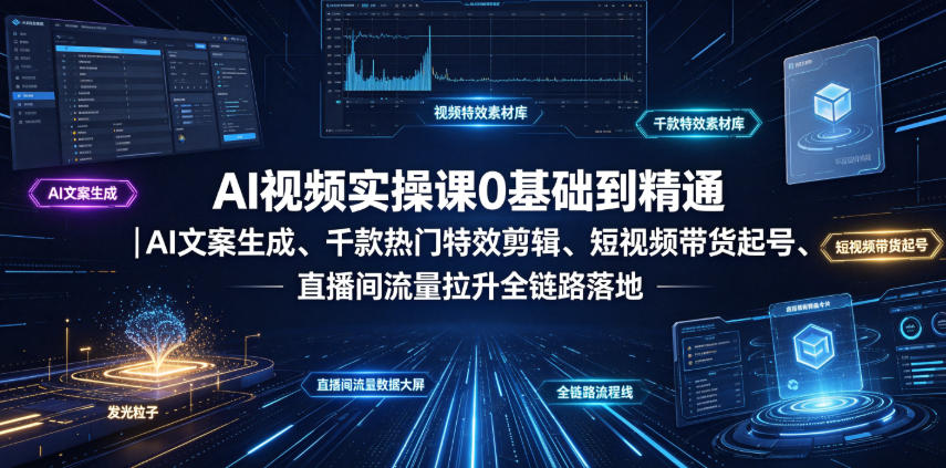 AI视频实操课0基础到精通｜AI文案生成、千款热门特效剪辑、短视频带货起号、直播间流量拉升全链路落地-985网创