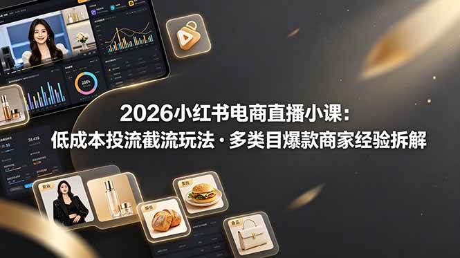 （19034期）2026小红书电商直播小课，低成本投流截流玩法，多类目爆款商家经验完整拆解教学-985网创