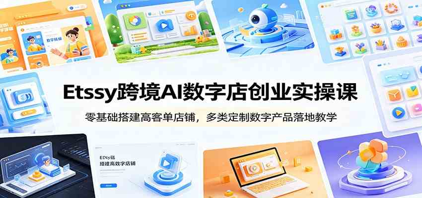 Etsy跨境AI数字店创业实操课：零基础搭建高客单店铺，多类定制数字产品落地教学-985网创