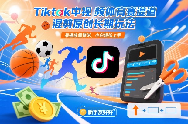 Tiktok中视频体育赛道混剪原创长期玩法，靠播放量賺米，小白轻松上手-985网创