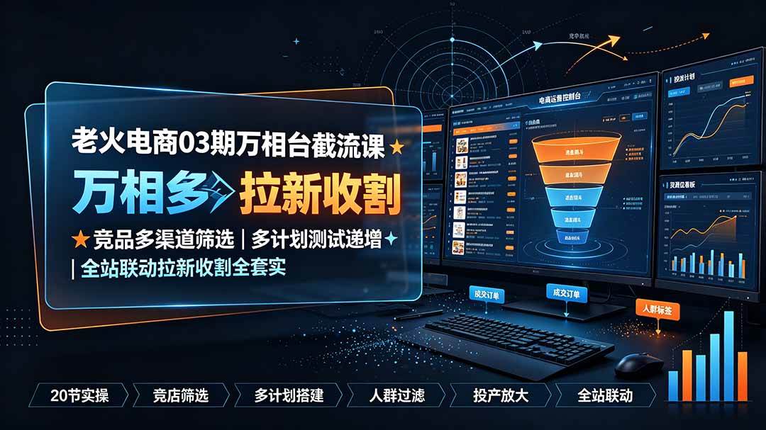 （19431期）老火电商03期万相台截流课：竞品多渠道筛选｜多计划测试递增｜全站联动拉新收割全套实操教学-985网创
