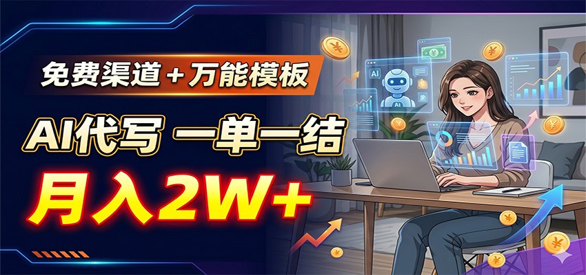 免费渠道+万能模板，AI代写一单一结，月入2W+-985网创