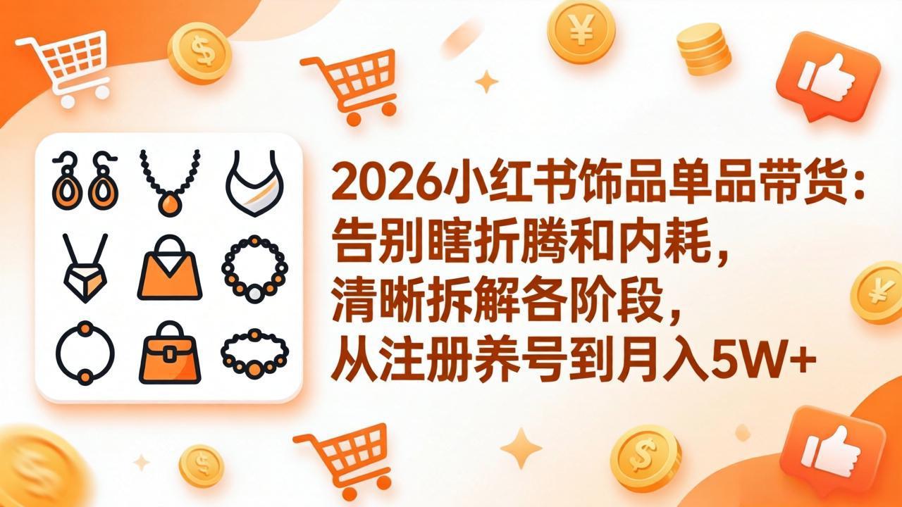 2026小红书饰品单品带货：告别瞎折腾和内耗，清晰拆解各阶段，从注册养号到月入5W+-985网创