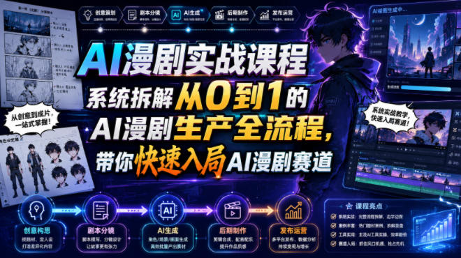 AI漫剧实战课程，系统拆解从0到1的AI漫剧生产全流程，带你快速入局AI漫剧赛道-985网创