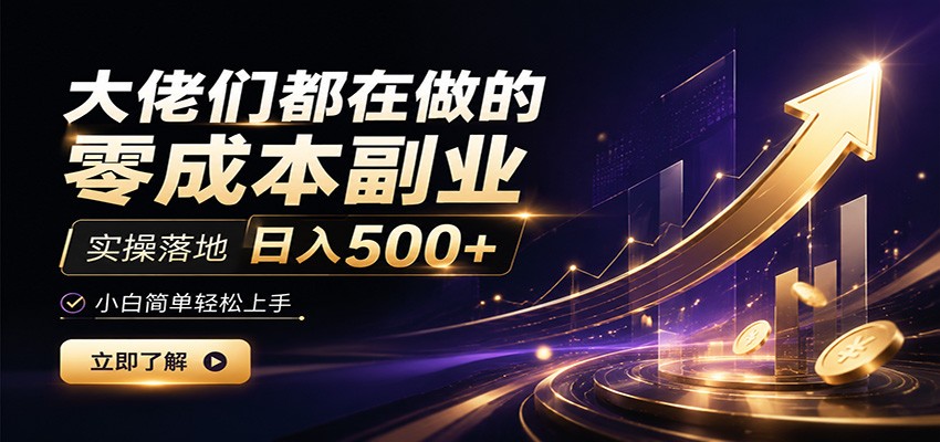 大佬们都在做的零成本副业，实操落地日入500+，小白一秒上手-985网创