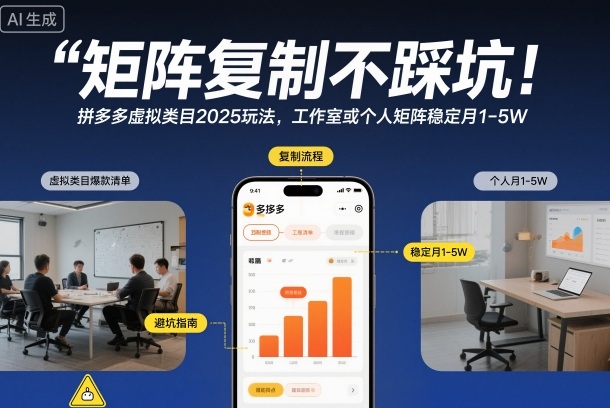 矩阵复制不踩坑！拼多多虚拟类目2025玩法，工作室或者个人矩阵稳定月1-5W【揭秘】-985网创