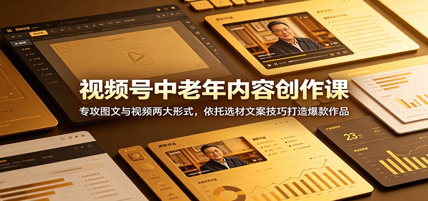 视频号中老年内容创作课：专攻图文与视频两大形式，依托选材文案技巧打造爆款作品-985网创