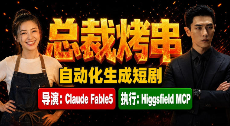 Claude Fable5担任导演+Higgsfield MCP落地执行｜《总裁烤串》真人质感短剧全自动AI生成全流程教学-985网创