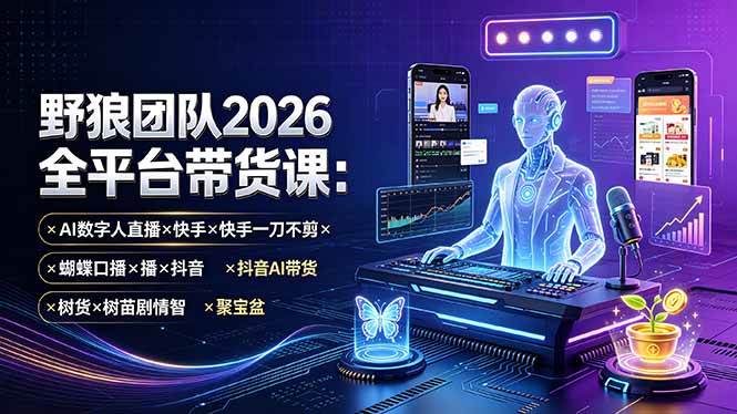 （19511期）野狼团队2026全平台带货课-7月：AI数字人直播×快手一刀不剪×蝴蝶口播×抖音AI带货×树苗剧情智剪×聚宝盆-985网创