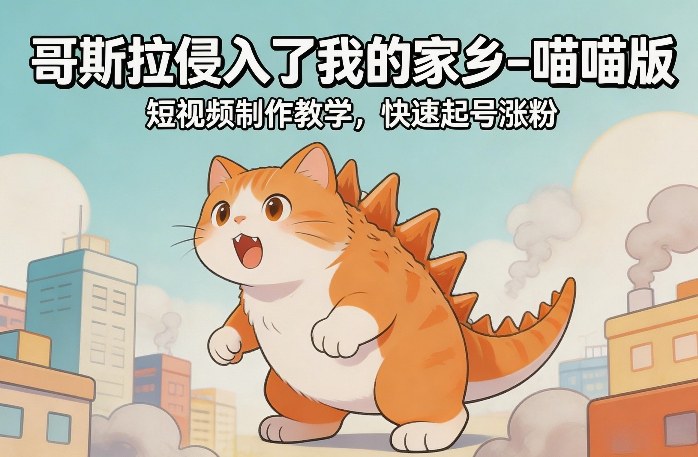 哥斯拉侵入了我的家乡–喵喵版短视频制作教学，快速起号涨粉-985网创