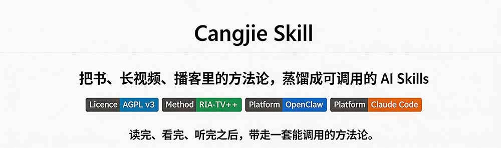 图片[1]-全网走红！GitHub上6.7K Star的开源项目，把任何书、长视频、播客蒸馏成AI工具，值得收藏 cangjie-skill-985网创