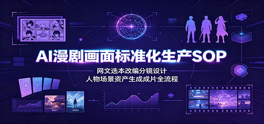 AI漫剧画面标准化生产SOP：网文选本改编分镜设计，人物场景资产生成成片全流程-985网创