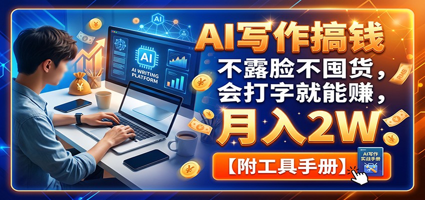 AI写作搞钱：不露脸不囤货，会打字就能赚，月入2W【附工具手册】-985网创