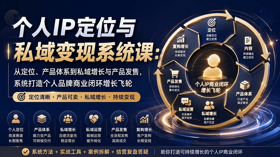 个人IP定位与私域变现系统课：从定位、产品体系到私域增长与产品发售，系统打造个人品牌商业闭环增长飞轮-985网创
