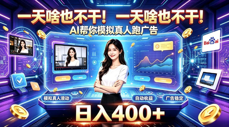 一天啥也不干！AI帮你模拟真人跑广告，稳定日入400+，实现真正被动变现【揭秘】-985网创