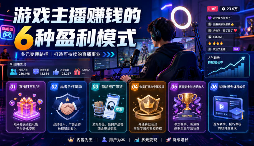 付费文章：游戏主播賺钱的6种盈利模式-985网创
