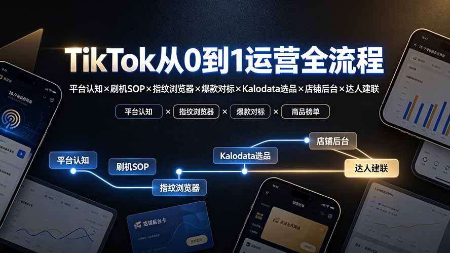 （19480期）TikTok从0到1运营全流程：平台认知×刷机SOP×指纹浏览器×爆款对标×Kalodata选品×店铺后台×达人建联-985网创