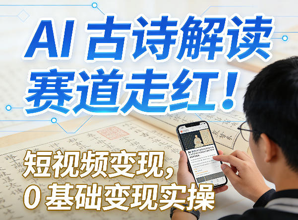 AI古诗解读赛道走红！短视频变现，0基础变现实操-985网创
