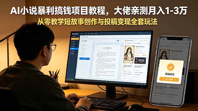 （18898期）AI小说暴利搞钱项目教程，大佬亲测月入1-3万，从零教学短故事创作与投稿变现全套玩法-985网创
