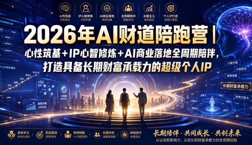 2026年AI财道陪跑营｜心性筑基+IP心智修炼+AI商业落地全周期陪伴，打造具备长期财富承载力的超级个人IP-985网创