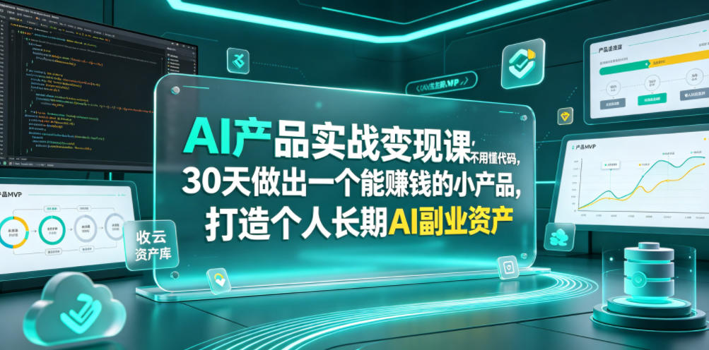 AI产品实战变现课，不用懂代码，30天做出一个能賺钱的小产品，打造个人长期AI副业资产-985网创