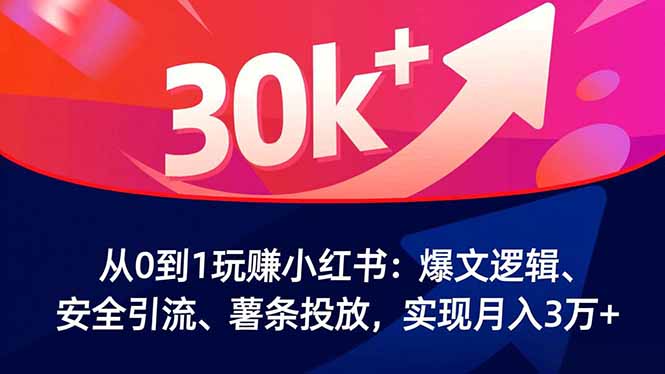 从0到1玩赚小红书：爆文逻辑、安全引流、薯条投放，实现月入3万+-985网创