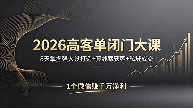 2026高客单闭门大课，8 天掌握强人设打造 + 真线索获客 + 私域成交，1 个微信赚千万净利-985网创