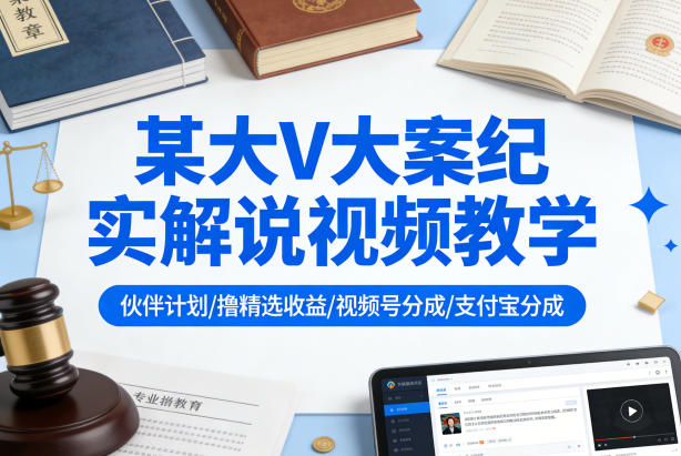 某大V大案纪实解说视频教学，可做伙伴计划、撸精选收益，视频号和支付宝分成计划均可-985网创