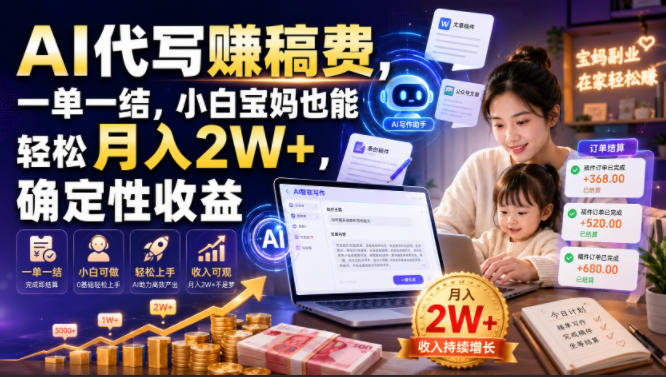 AI代写賺稿费，一单一结，小白宝妈也能轻松月入2W+，确定性收益【揭秘】-985网创