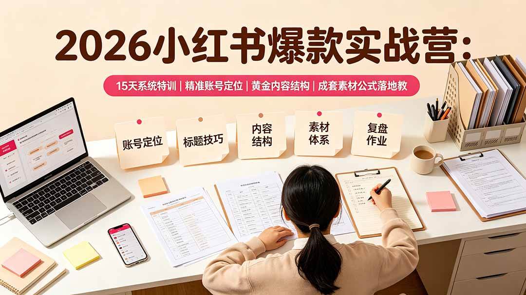 （19332期）2026小红书爆款实战营：15天系统特训｜精准账号定位｜黄金内容结构｜成套素材公式落地教程-985网创