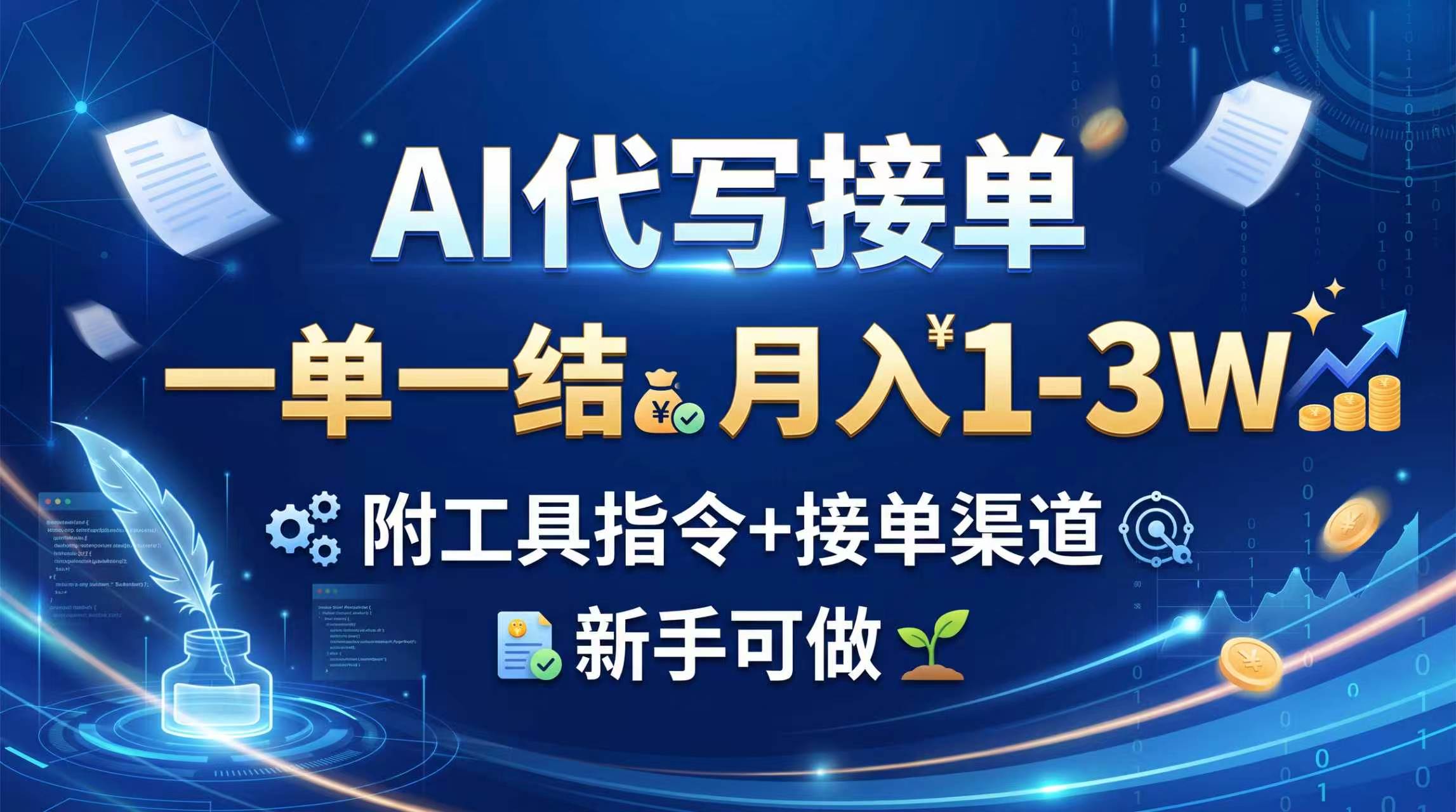 AI代写接单，一单一结，月入1-3W，附工具指令+接单渠道，新手可做-985网创