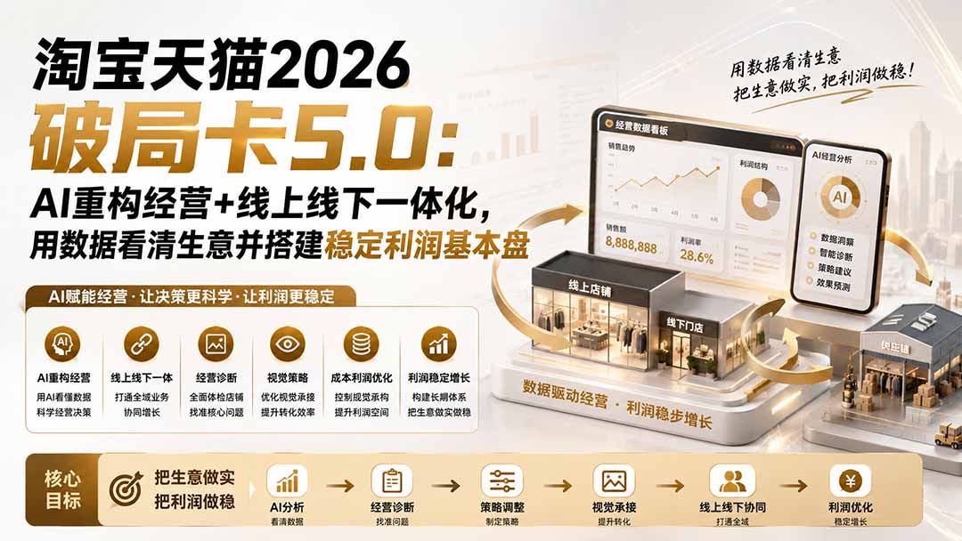 淘宝天猫2026破局卡5.0：AI重构经营+线上线下一体化，用数据看清生意并搭建稳定利润基本盘-985网创