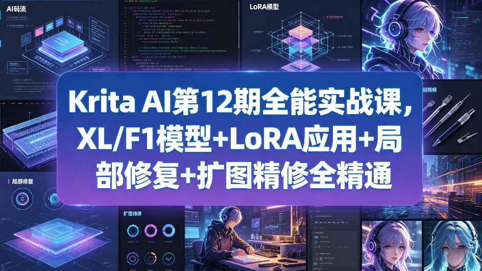 Krita AI第12期全能实战课，XL/F1模型+LoRA应用+局部修复+扩图精修全精通-985网创
