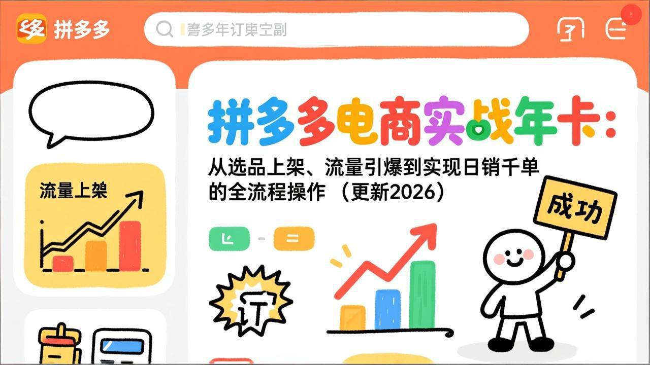 拼多多电商实战年卡：从选品上架、流量引爆到实现日销千单的全流程操作(更新2026年8月-985网创